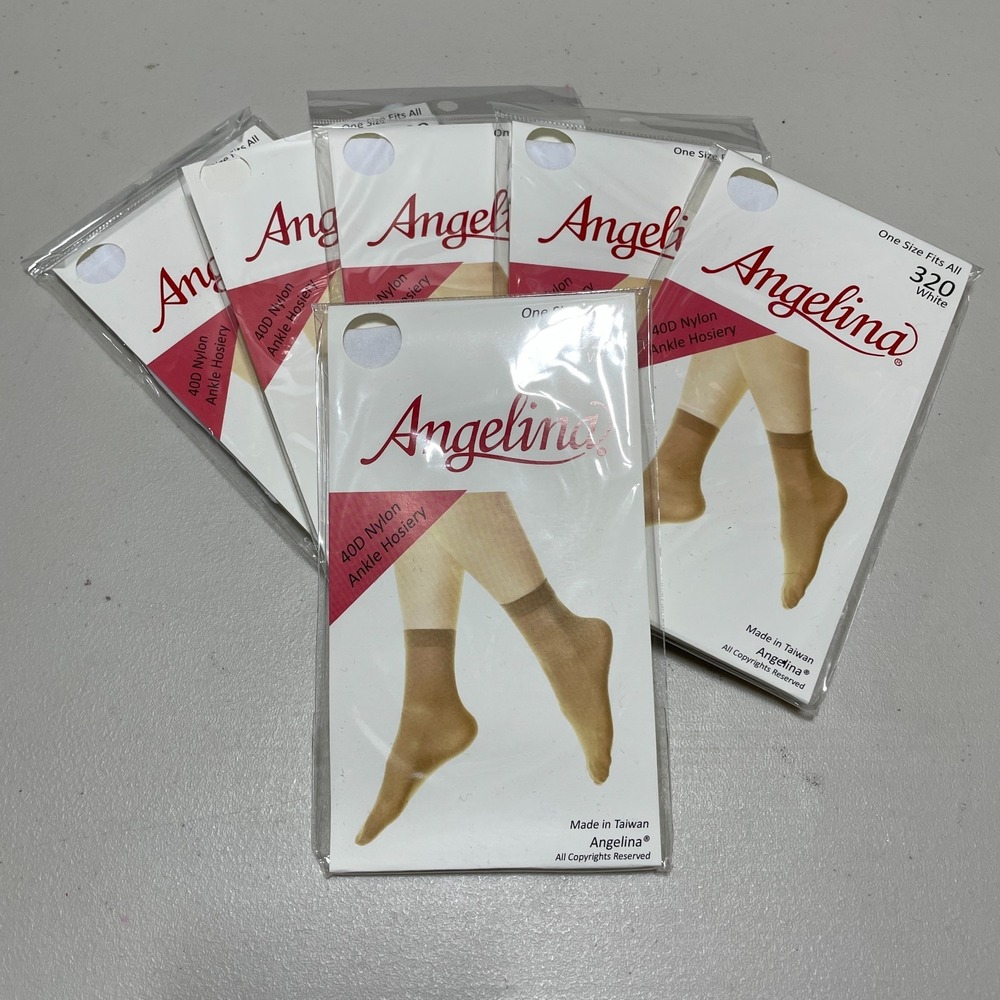 Lot of 6 Angelina OSFA White 40D Nylon Ankle Socks‎